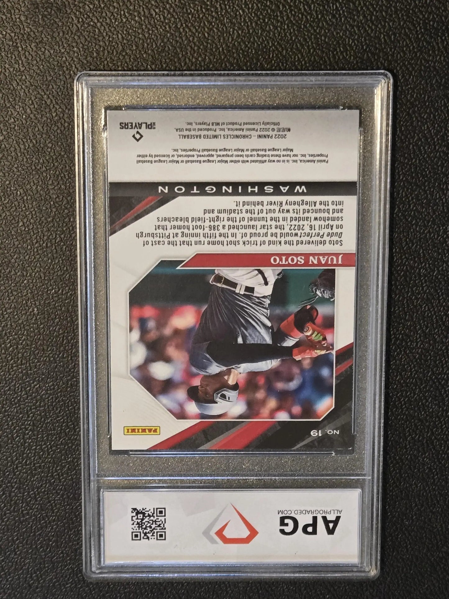 Graded Juan Soto Limited baseball trading card from Panini Chronicles Soto Limited APG