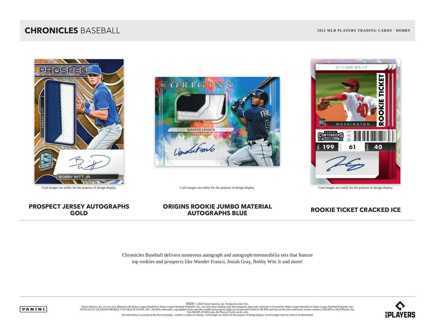Baseball trading cards from the 2022 Panini Chronicles Baseball Hobby Box featuring Wander Franco