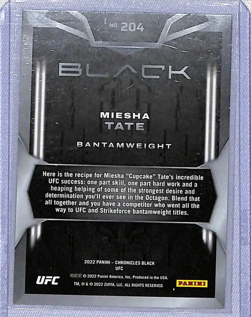 UFC Chronicles Black trading card of Miesha Tate from the 2022 Panini set