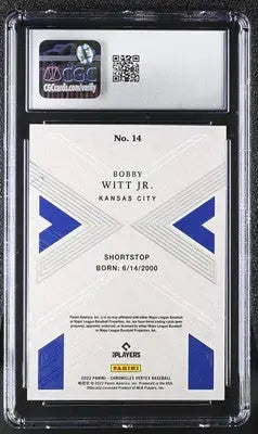 Graded Panini Chronicles Bobby Witt Jr. baseball card displayed in product 2022 Panini Chronicles