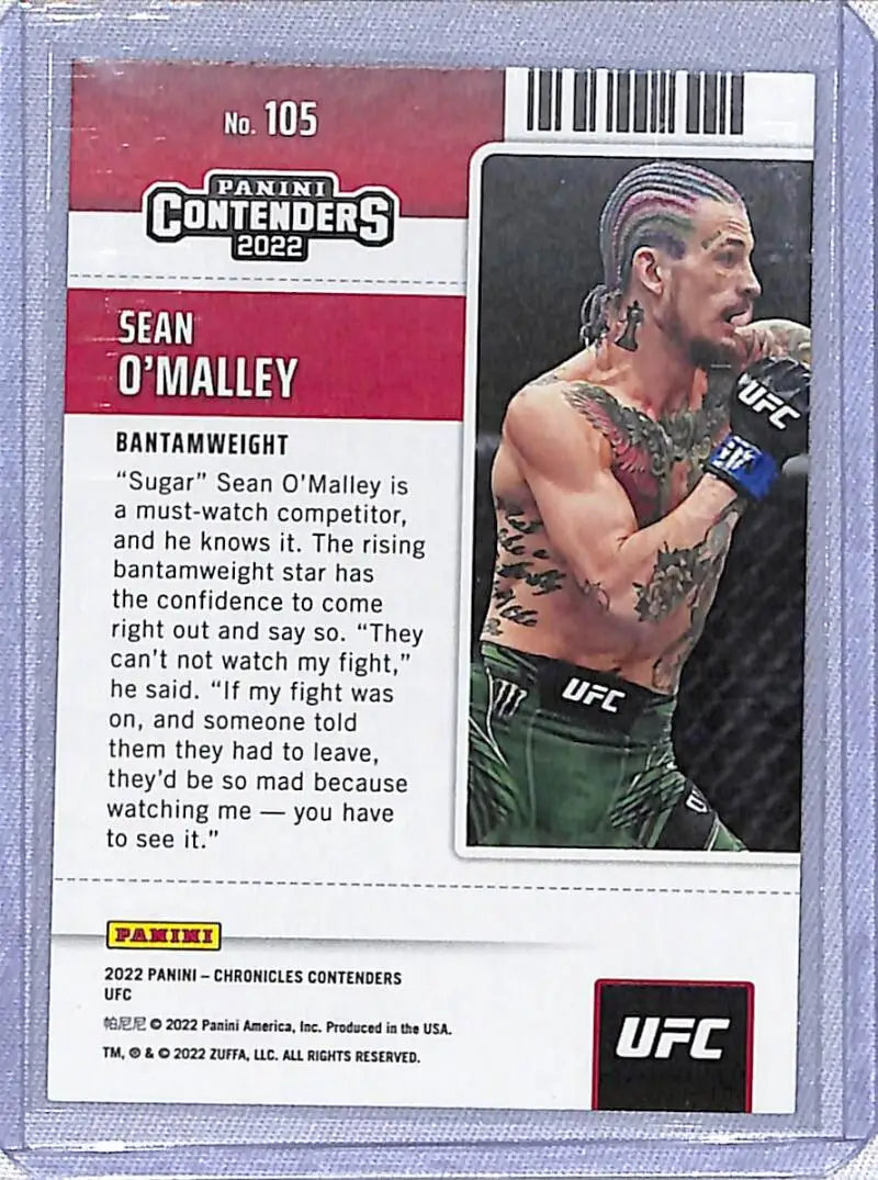 UFC trading card of Sean O’Malley in fighting stance from Panini Chronicles Contenders