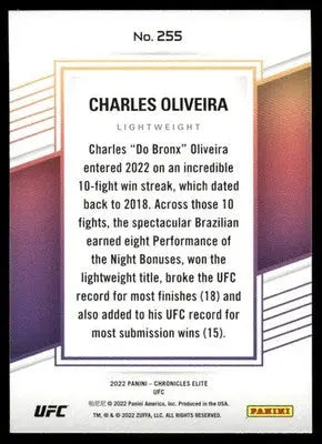 UFC trading card of Charles Oliveira from Panini Chronicles Elite UFC series