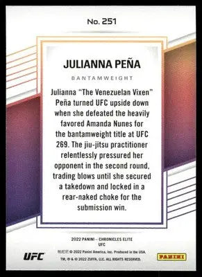 Julianna Peña UFC trading card from 2022 Panini Chronicles Elite UFC collection