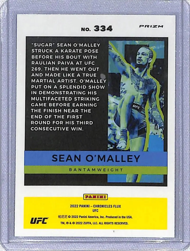 UFC trading card of Sean O’Malley in Panini Chronicles Flux design celebrating