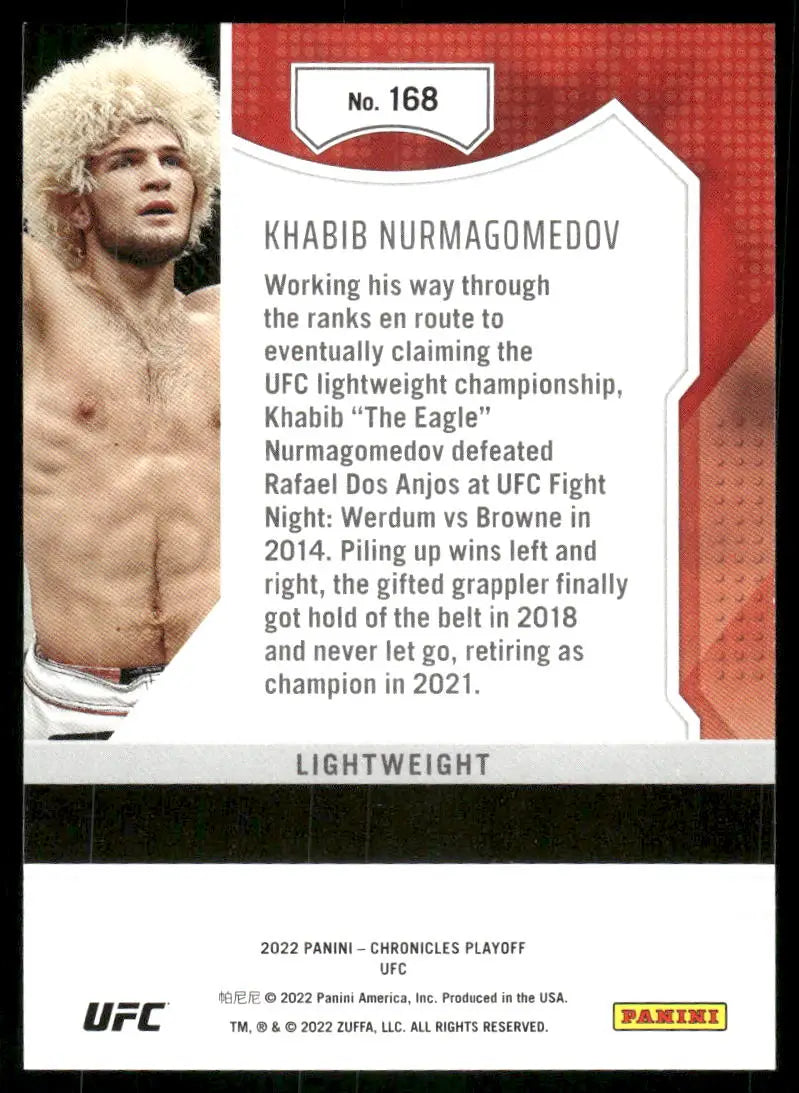 Khabib Nurmagomedov UFC trading card from 2022 Panini Chronicles Playoff UFC collection