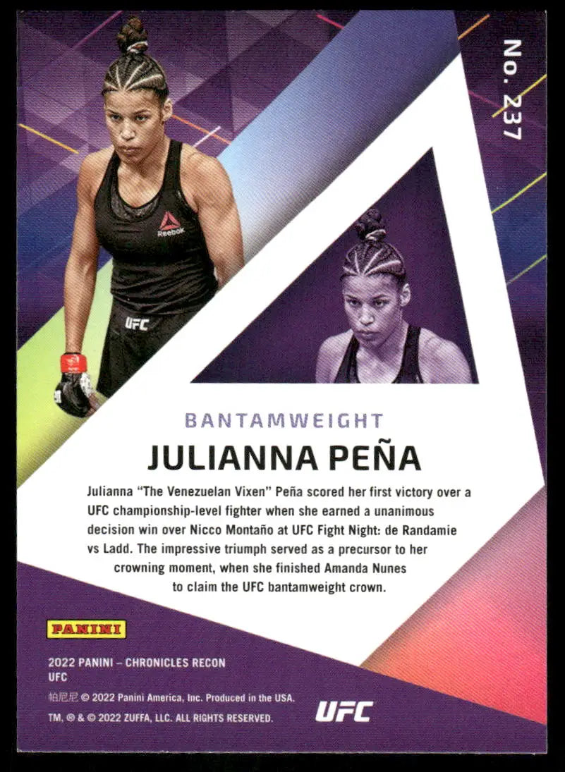 Collectible trading card of Julianna Peña from Panini Chronicles Recon MMA set