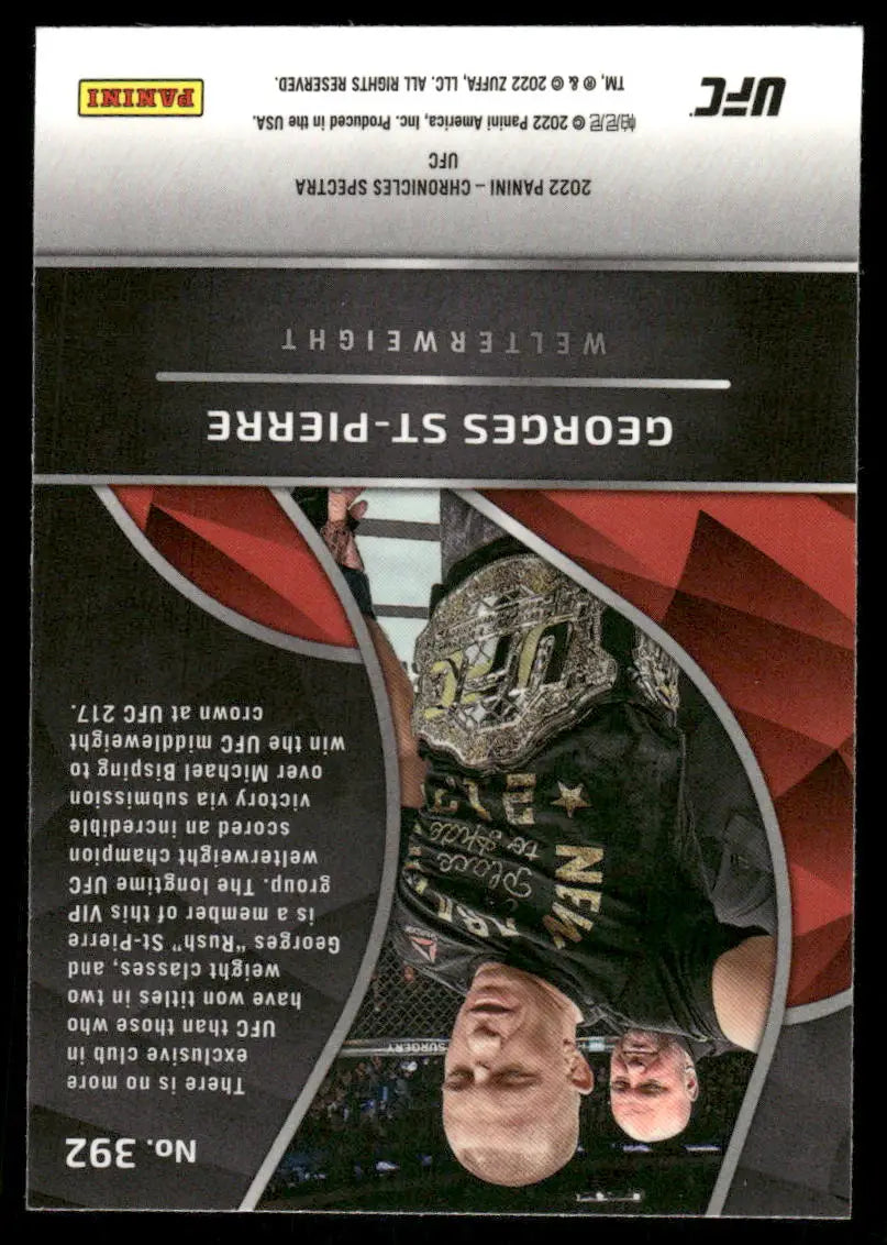 Collectible trading card featuring Georges St-Pierre from 2022 Panini Chronicles Spectra UFC