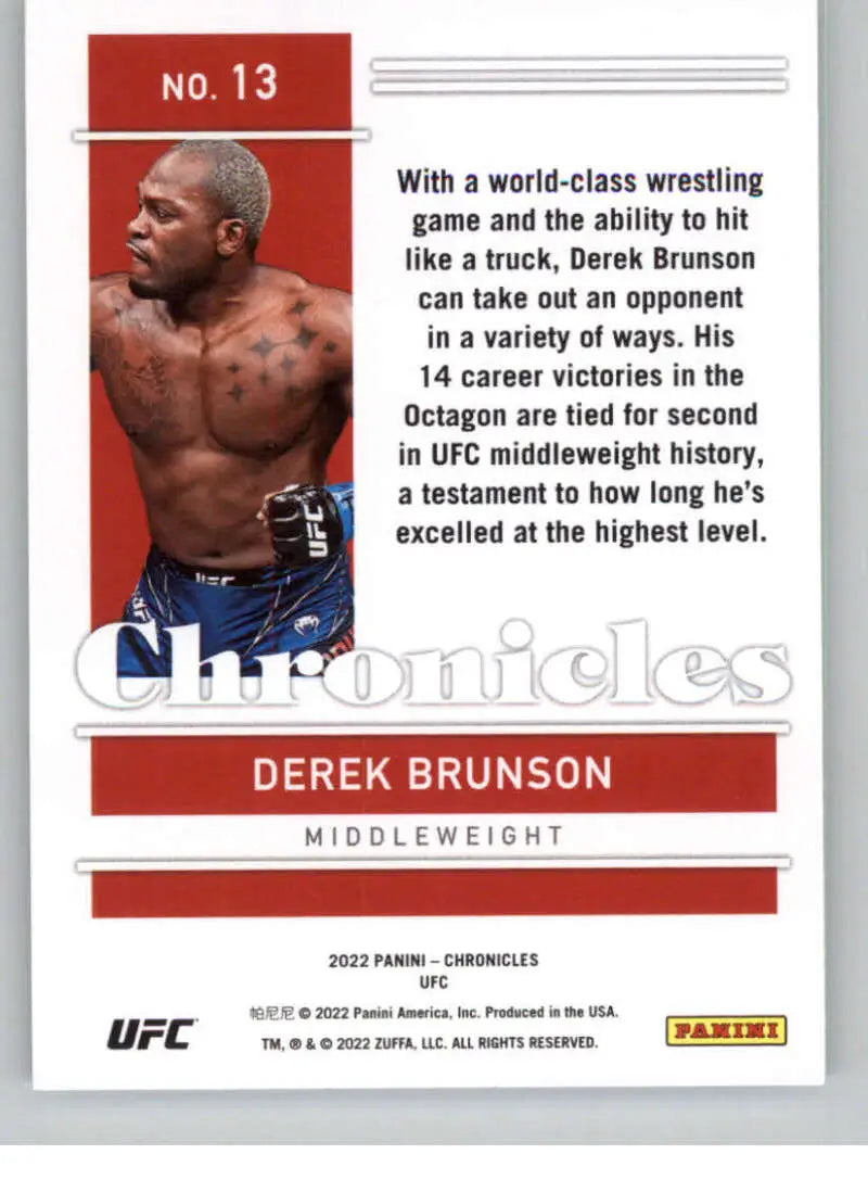 UFC trading card of Derek Brunson in fighting stance from Panini Chronicles UFC series