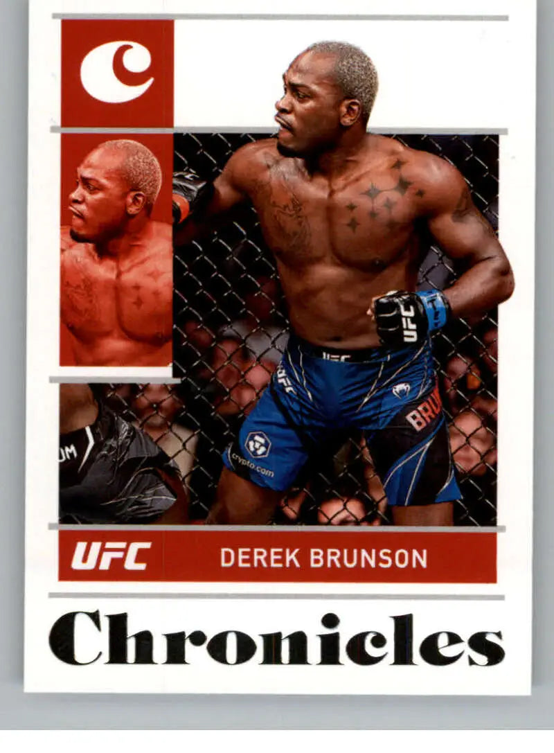 UFC trading card of Derek Brunson in blue shorts from Panini Chronicles UFC collection