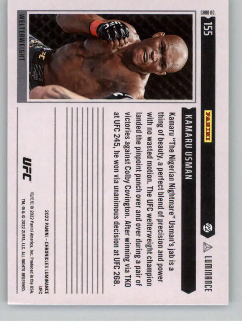 Kamaru Usman in fighting stance on 2022 Panini Chronicles UFC Welterweight MMA Card