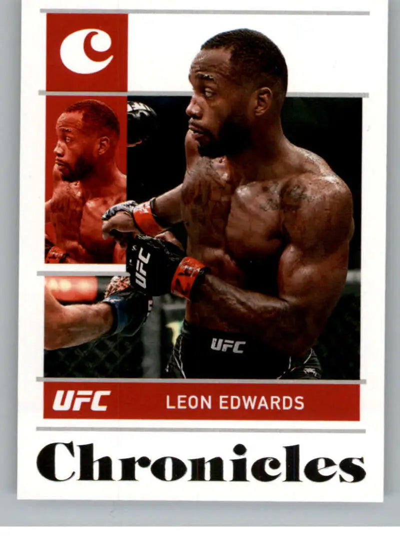 2022 Panini Chronicles UFC Leon Edwards trading card in fighting stance during match