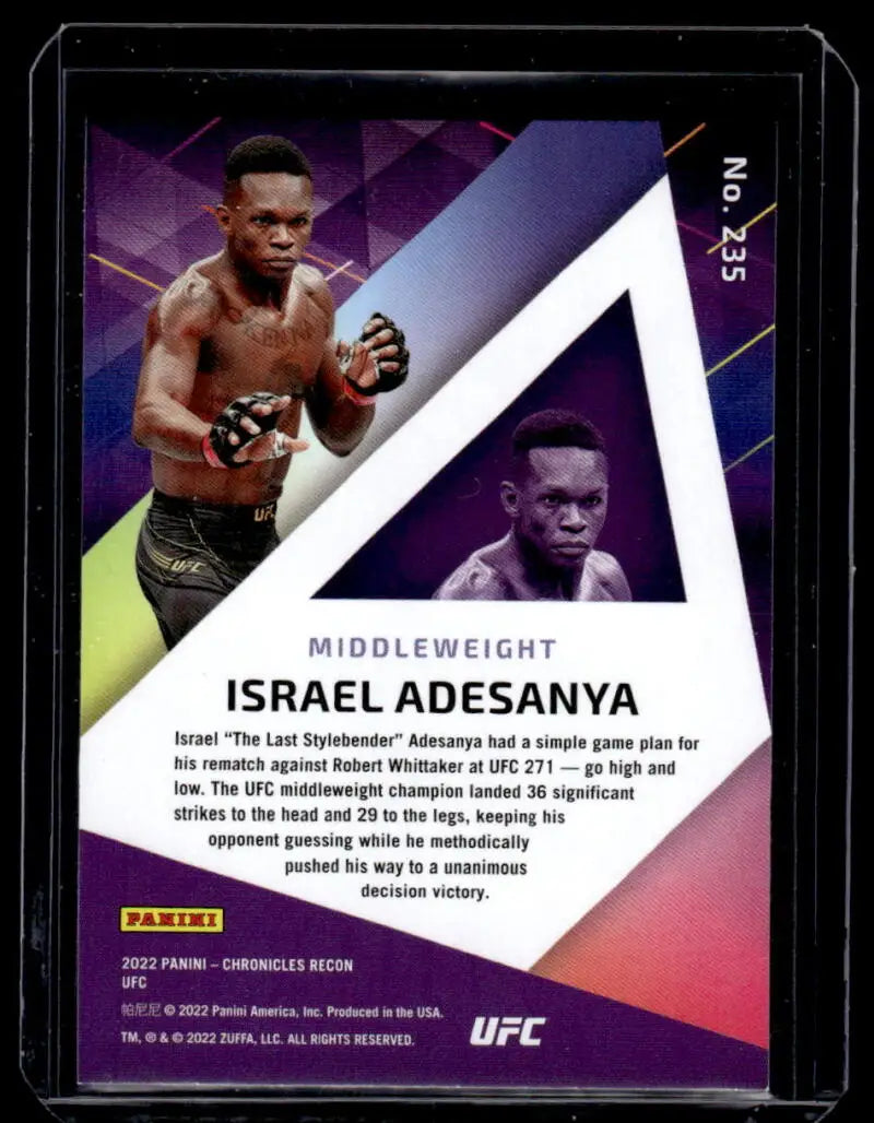 UFC trading card of Israel Adesanya in fighting stance from Panini Chronicles UFC