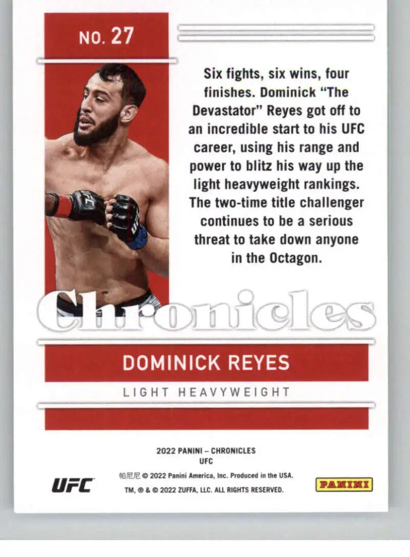 Dominick Reyes in fighting stance on 2022 Panini Chronicles Light Heavyweight card