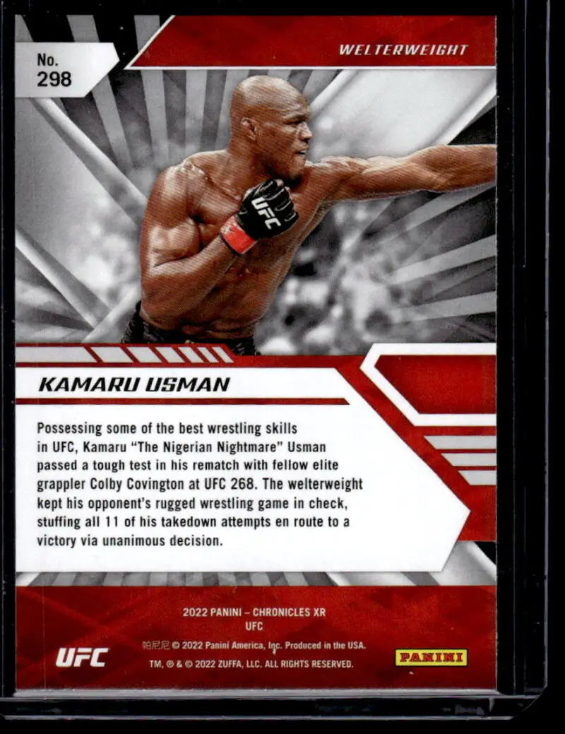 UFC trading card of Kamaru Usman throwing a punch from Panini Chronicles UFC