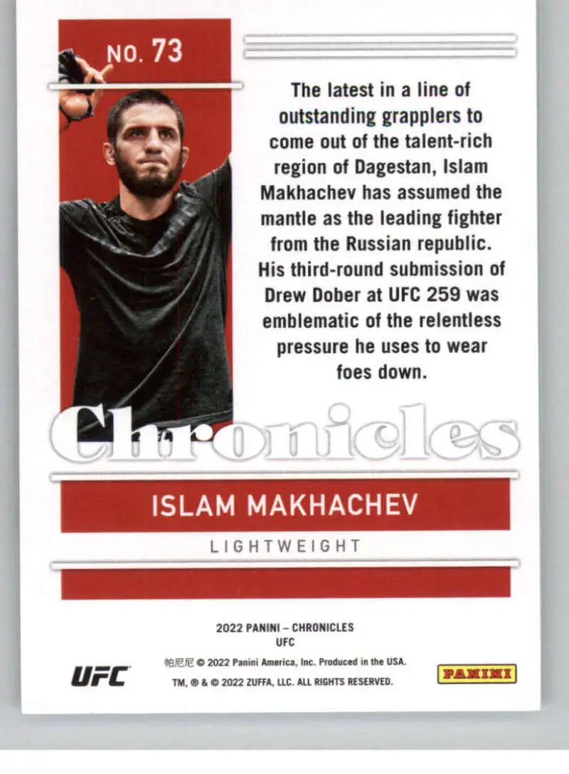 Islam Makhachev in black hoodie on 2022 Panini Chronicles UFC lightweight MMA card