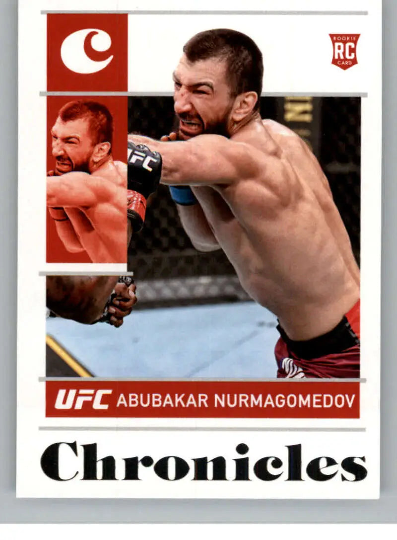 UFC trading card of Abubakar Nurmagomedov punching in 2022 Panini Chronicles UFC NM-MT RC