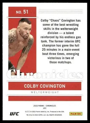 Collectible Panini Chronicles UFC Colby Covington trading card featuring MMA fighter