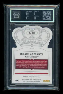 Graded Israel Adesanya UFC trading card from Panini Chronicles UFC Crown Royale series