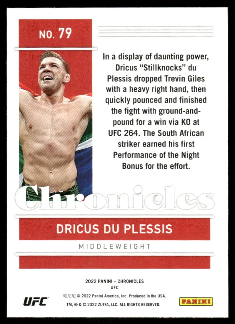 UFC trading card featuring Dricus Du Plessis from Panini Chronicles UFC series