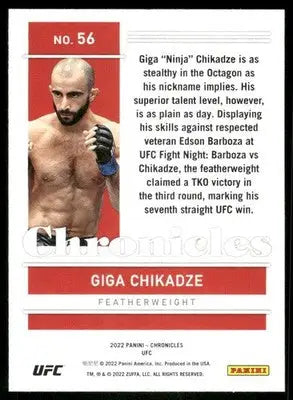 Panini Chronicles UFC Giga Chikadze trading card with fighter info and achievements