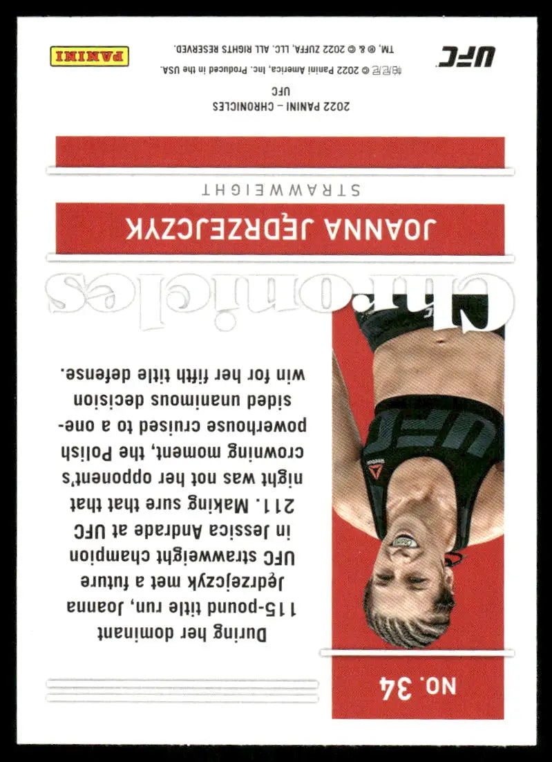 UFC trading card featuring Joanna Jędrzejczyk from Panini Chronicles UFC 2022