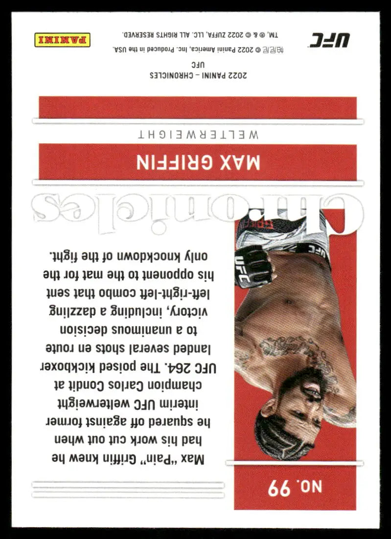 UFC Max Griffin trading card from Panini Chronicles UFC series, card number 99