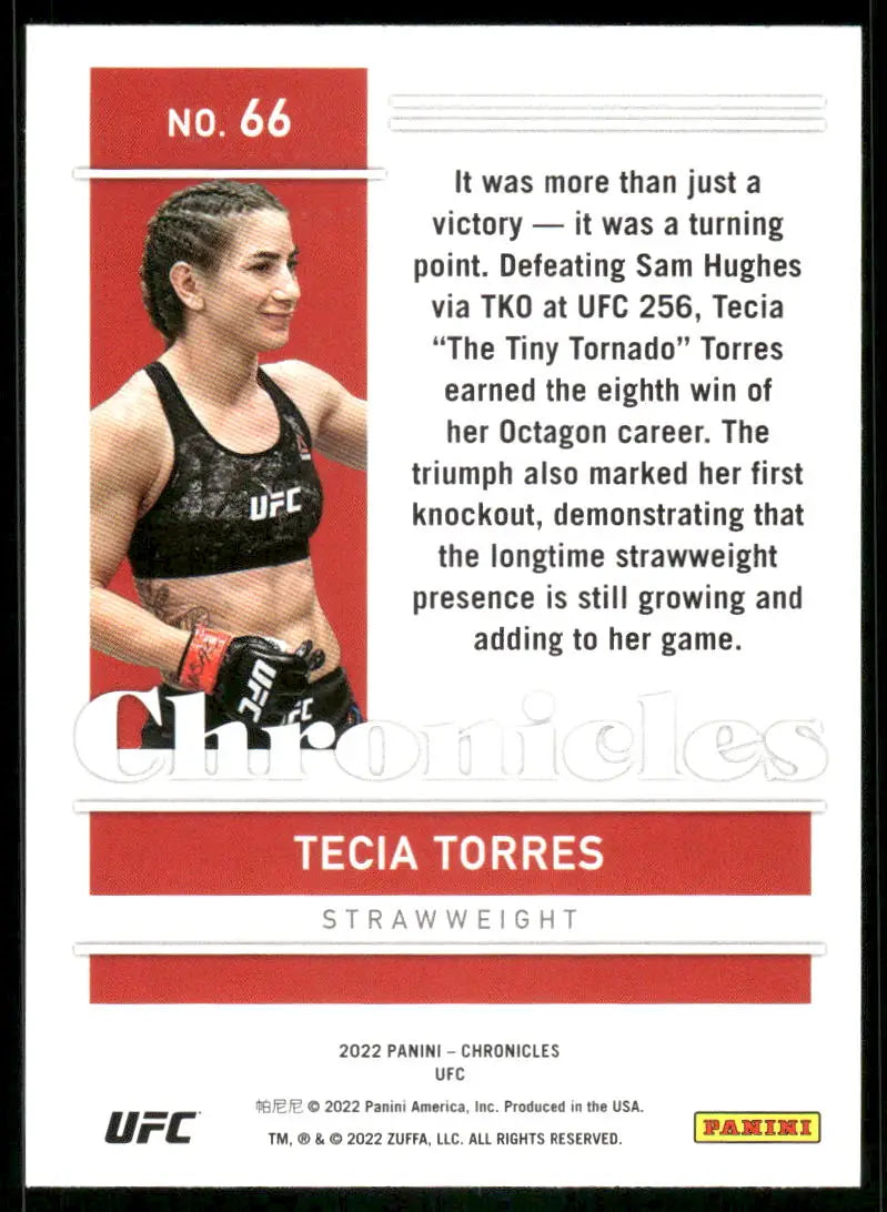 UFC Tecia Torres trading card from Panini Chronicles UFC series featuring MMA fighter