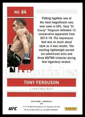 UFC Tony Ferguson trading card from Panini Chronicles UFC series featuring Tony Ferguson