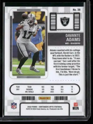 Panini Contenders Optic Davante Adams football card from 2022 Season Ticket series