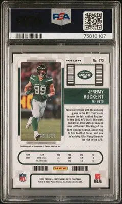 Graded Jeremy Ruckert football trading card from Panini Contenders Optic series