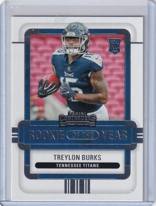 Football trading card of Treylon Burks Tennessee Titans Panini Contenders Rookie of the Year
