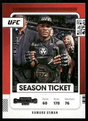 Red and white UFC trading card of Kamaru Usman from 2022 Panini Contenders UFC series
