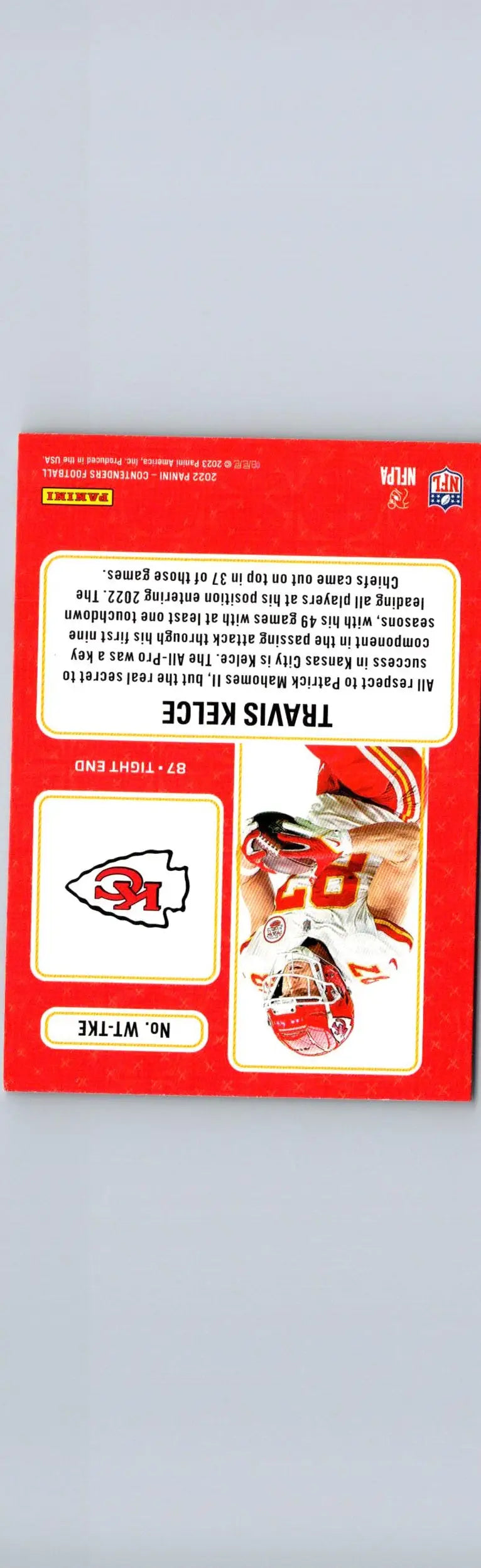 Travis Kelce football card from 2022 Panini Contenders Kelce Winning Ticket series