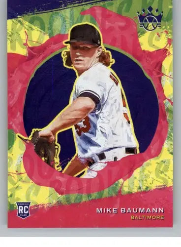 Original gloss Panini Diamond Kings Mike Baumann rookie baseball card Orioles