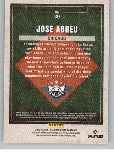 2022 Panini Diamond Kings baseball card back with original gloss for Jose Abreu White Sox