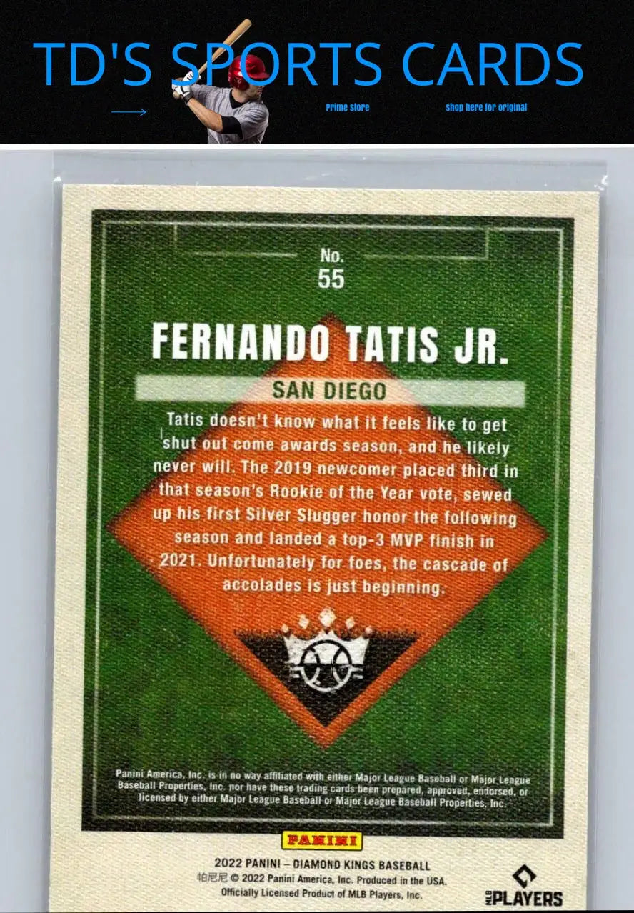 Fernando Tatis Jr. baseball card from 2022 Panini Diamond Kings product