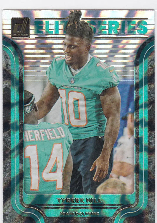 Tyreek Hill Elite Series football trading card from 2022 Panini Donruss Miami Dolphins