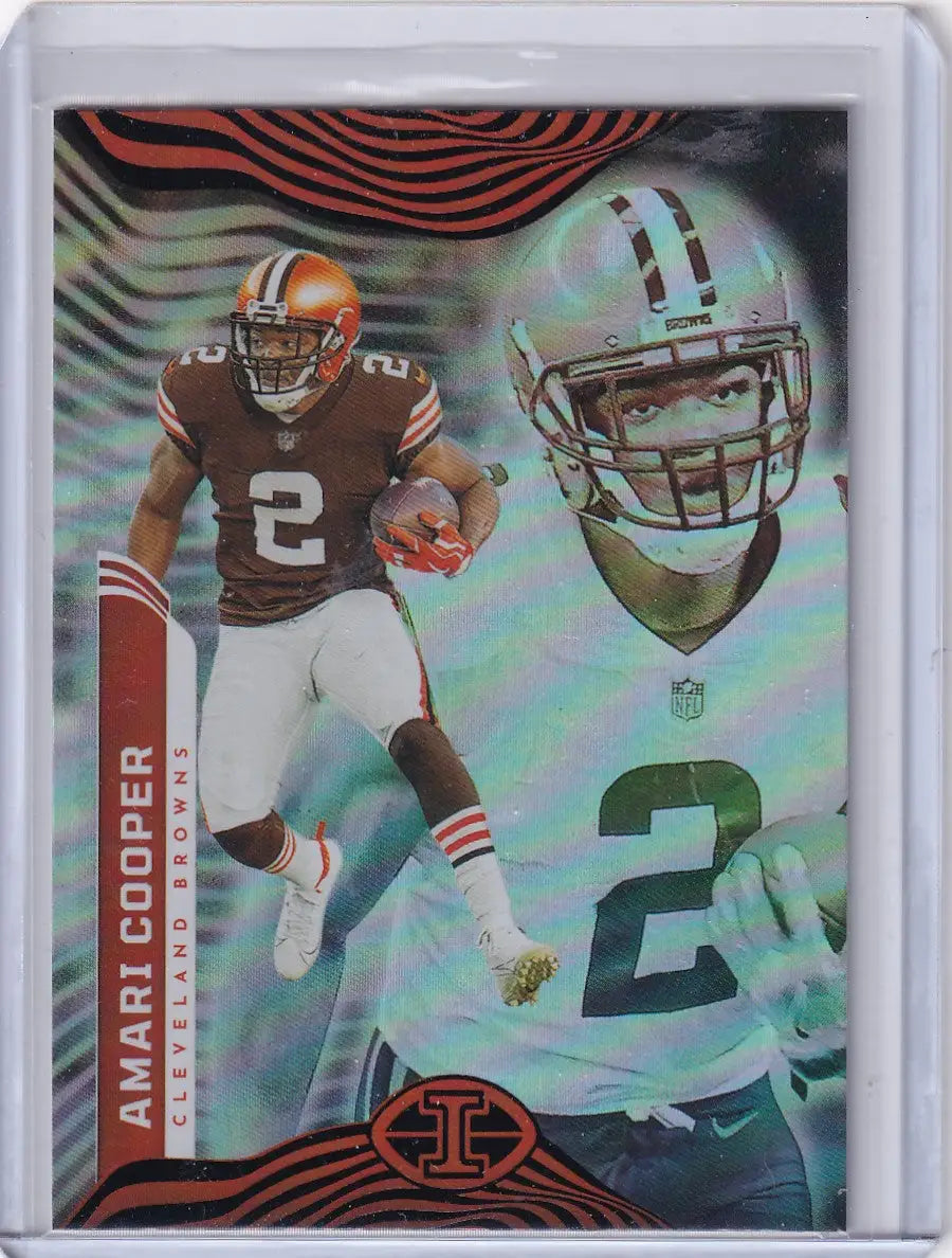 Panini Illusions Amari Cooper Cleveland Browns football trading card on display