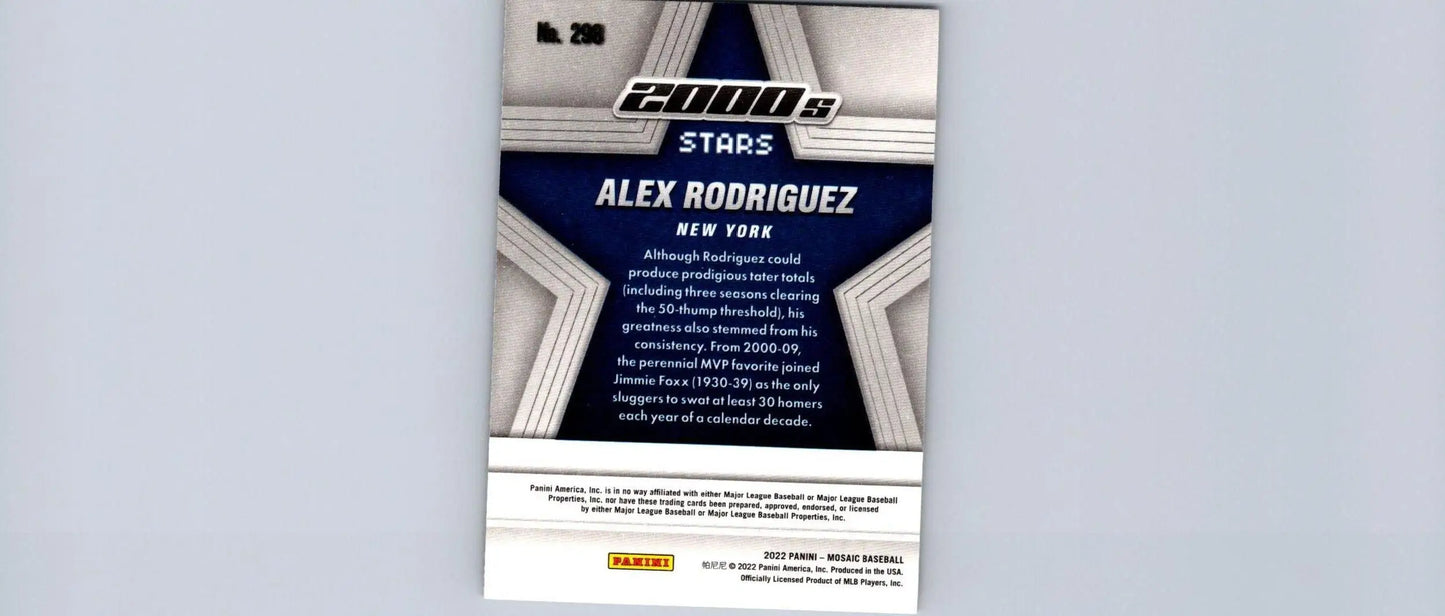 Alex Rodriguez baseball card from 2022 Panini Mosaic trading cards collection