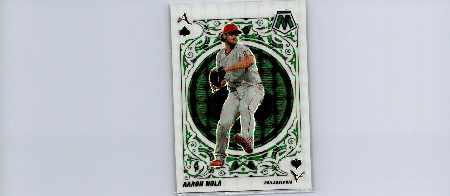 Aaron Nola Aces Green Mosaic baseball card from 2022 Panini Mosaic series