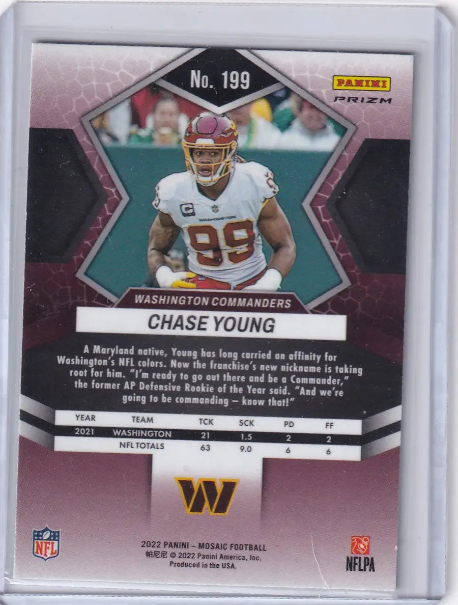 2022 Panini Mosaic Green Prizm #199 Chase Young - Washington Commanders