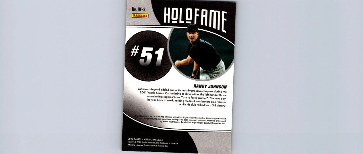 Randy Johnson baseball card from 2022 Panini Mosaic #HF-3 Randy Johnson Holofame