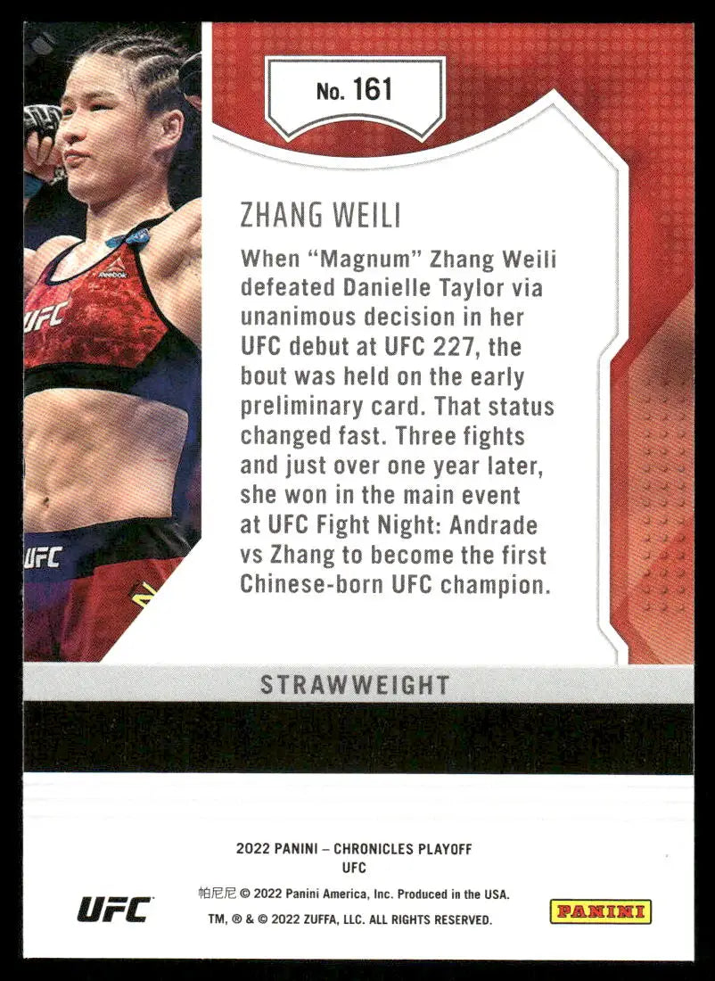 UFC Zhang Weili trading card from 2022 Panini Playoff UFC MMA collection