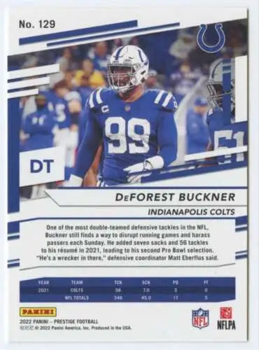 DeForest Buckner football card from 2022 Panini Prestige with original gloss finish