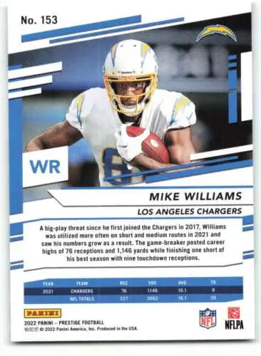 Mike Williams football card from 2022 Panini Prestige with original gloss finish