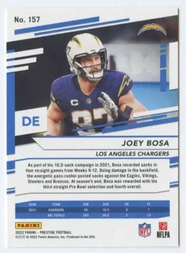 Joey Bosa 2022 Panini Prestige football card with original gloss, NM-MT LA Chargers