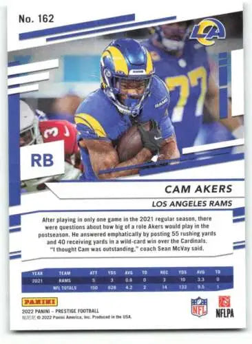 2022 Panini Prestige #162 Cam Akers football card with original gloss, LA Rams