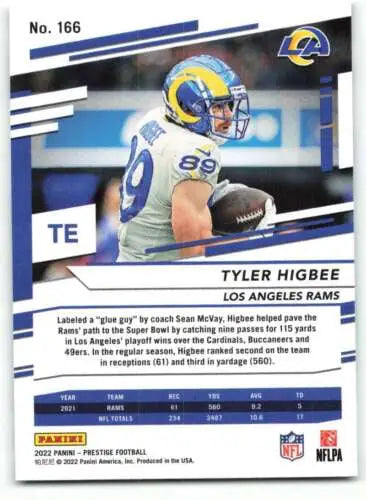 Tyler Higbee football card from 2022 Panini Prestige featuring original gloss finish