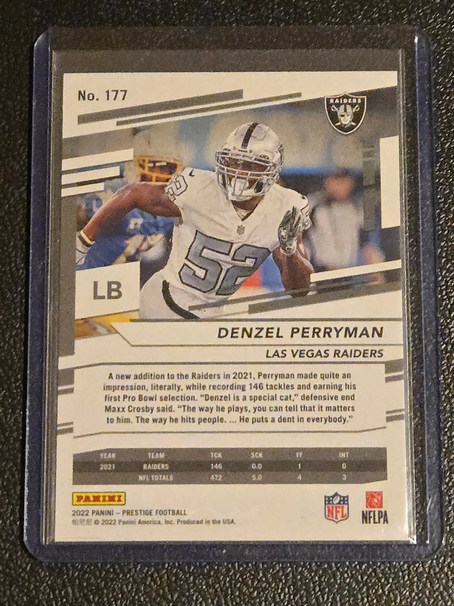 2022 Panini Prestige Denzel Perryman Xtra Points Diamond trading card for Perryman Xtra Points
