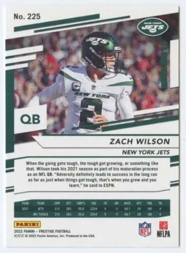 Zach Wilson football card from 2022 Panini Prestige showcasing original gloss finish